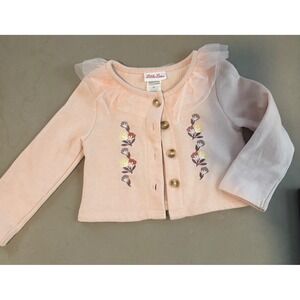Little Lass Baby Girls Pink Embroidered Flower Tulle Collar Cardigan Sweater 2T
